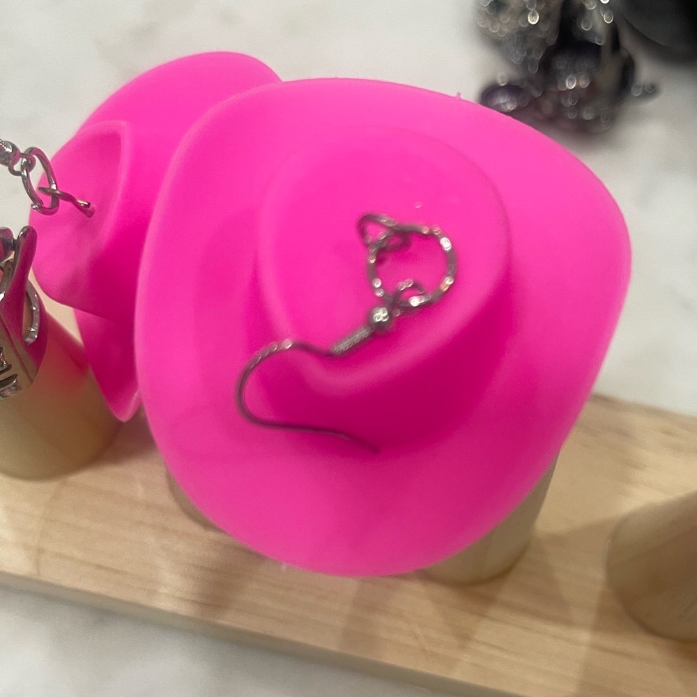 Pink Western Cowboy Hat Discoball Earings - Picture 3 of 4